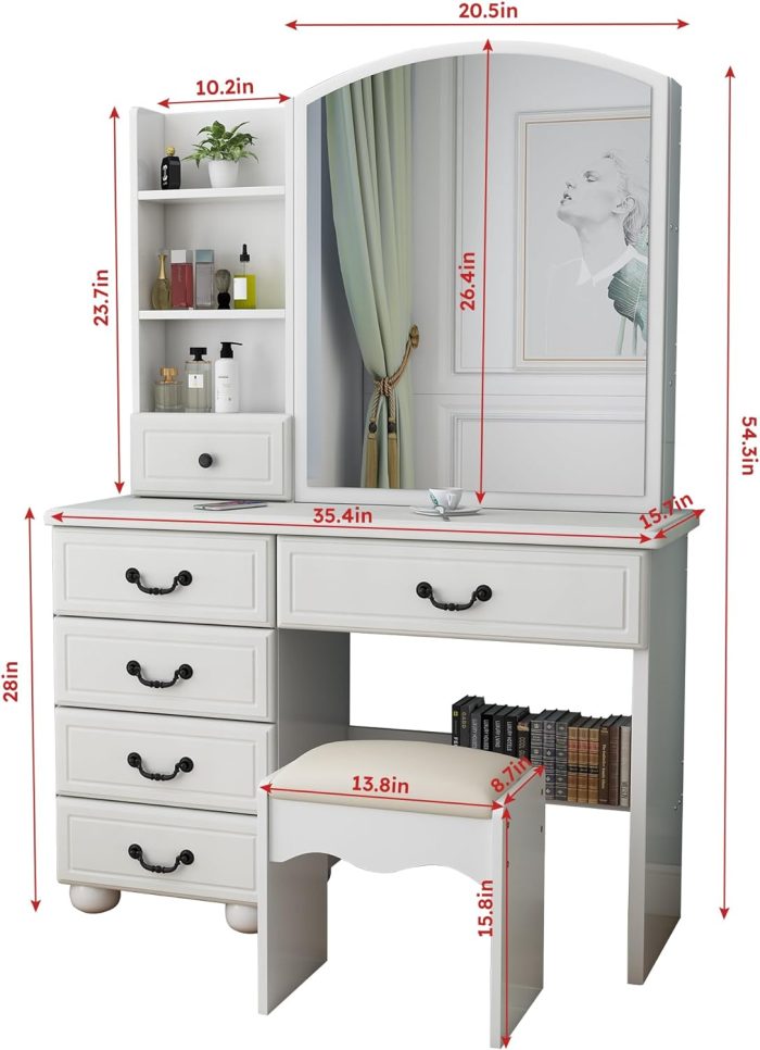 Modern vanity dresser with a mirror, perfect for makeup and storage