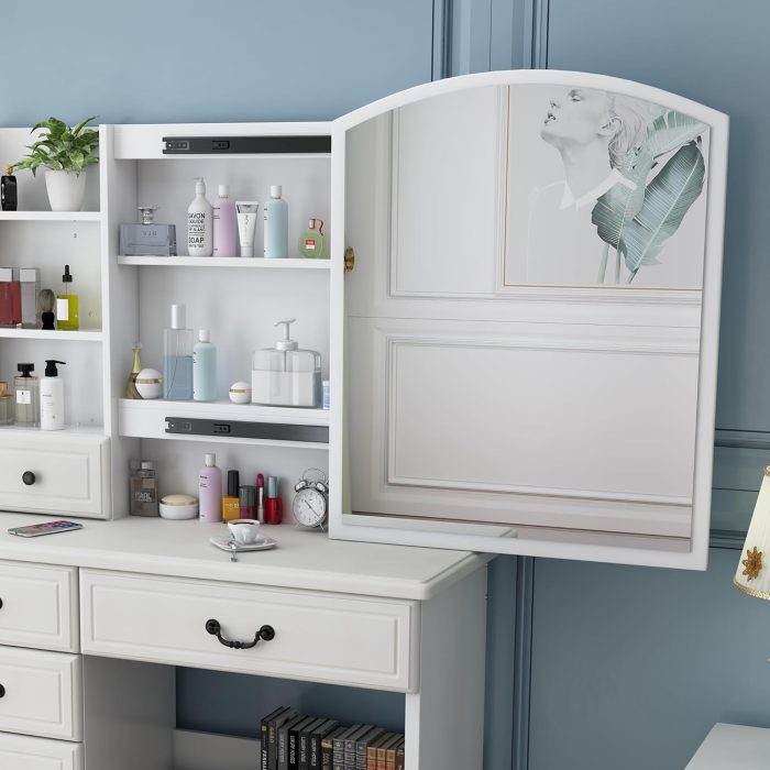 Modern vanity dresser with a mirror, perfect for makeup and storage