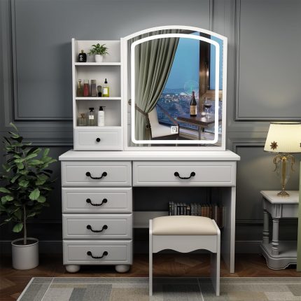 Modern vanity dresser with a mirror, perfect for makeup and storage