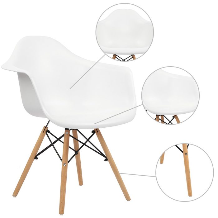 Iconic Eames Plastic Chair Modern Eames-style plastic chair in a bistro setting.