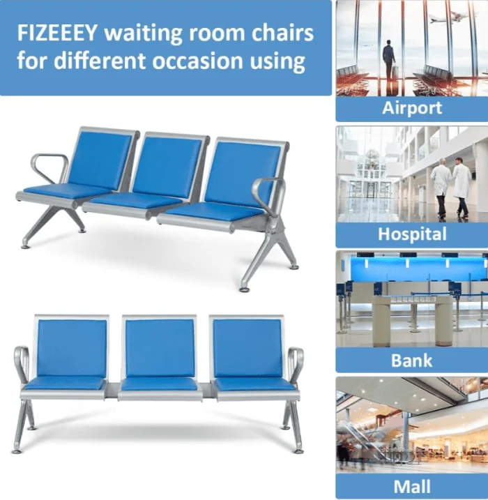 3-Seater Leather Padded Waiting Bench